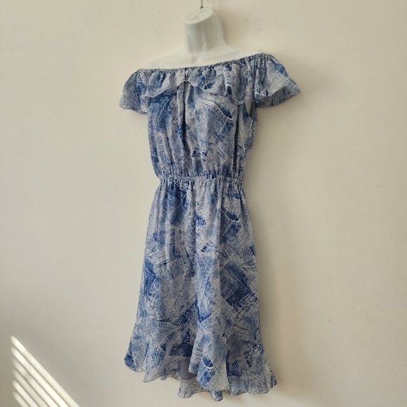 L'AGENCE Leonie Denim-Inspired Off Shoulder Silk Mini dress Size Small - Picture 9 of 15
